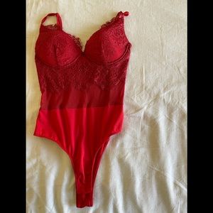 bodysuit , red